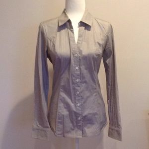 Express black polka dot button down shirt